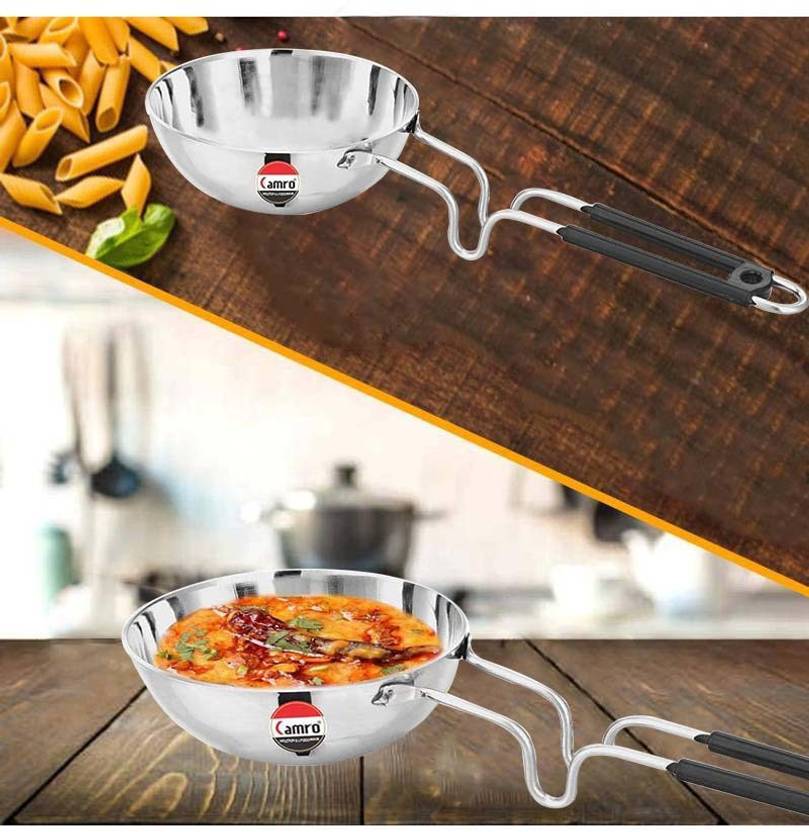 Camro Triply Round Bottom Tadka Pan 14 No 450 Gms Stainless Steel Induction Friendly