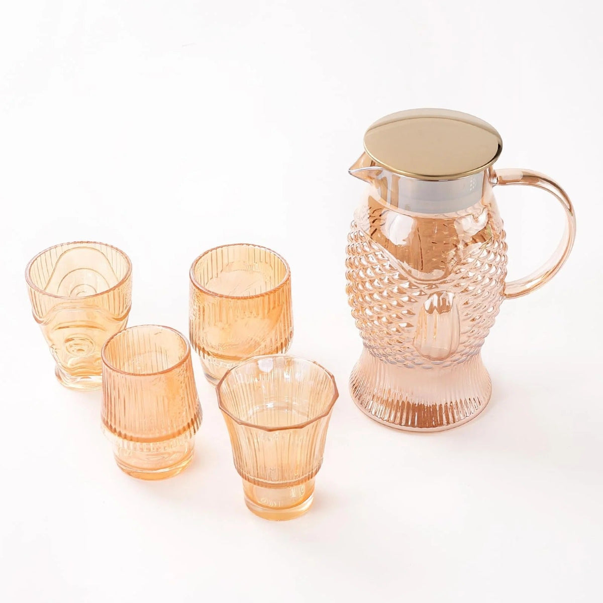 UMAI Borosilicate Glass Water Jug 1100ml with 4 Assorted Glasses (160-240ml) Designer Gift Set