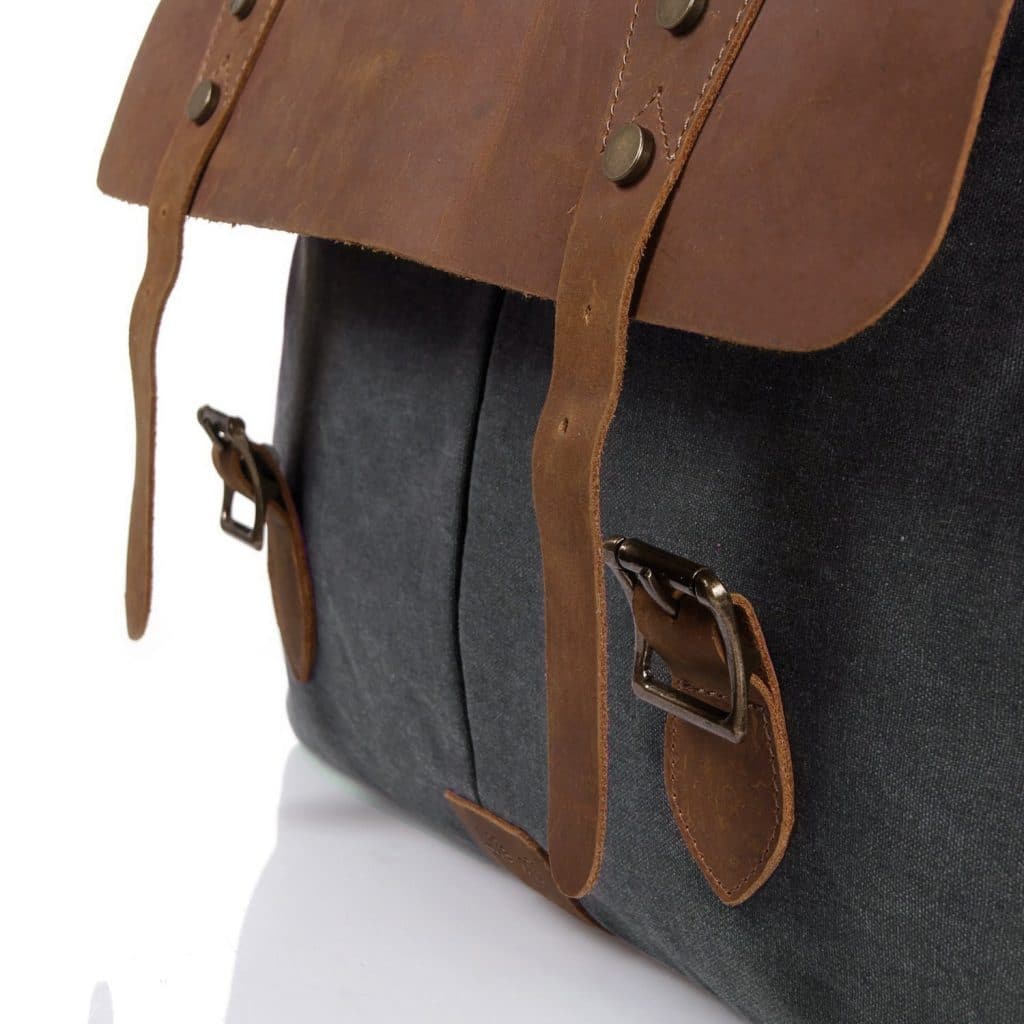 Craftshades – 11*15″ Handcrafted Canvas+ Goat Leather Laptop Bag (Brown) | 100% Genuine Leather