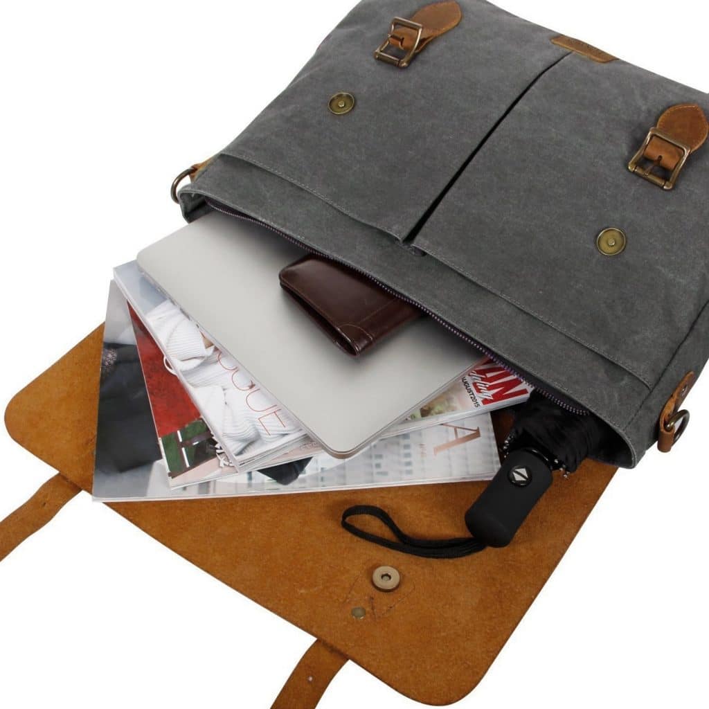 Craftshades – 11*15″ Handcrafted Canvas+ Goat Leather Laptop Bag (Brown) | 100% Genuine Leather