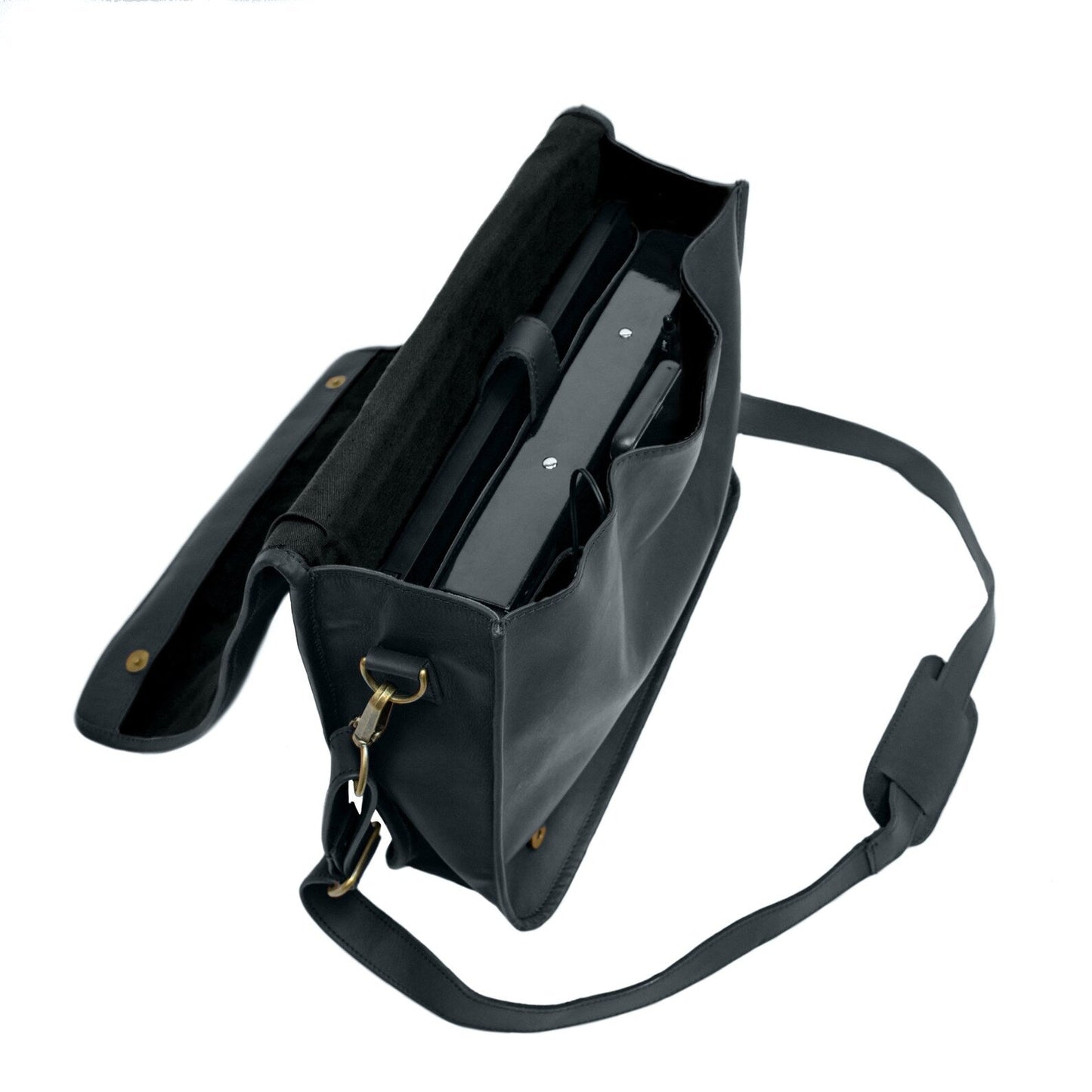 Craftshades – 10*13″Crossbody Handcrafted Small Goat Leather messenger bag – Black | 100% Genuine Leather