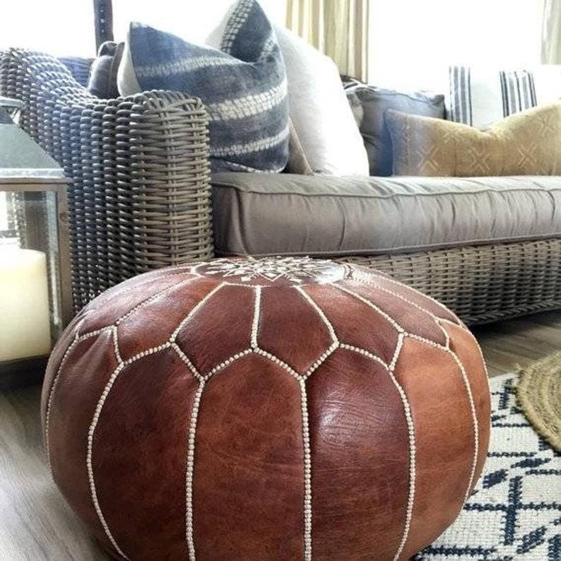 Leather moroccan pouf ottoman for Home by CraftShades