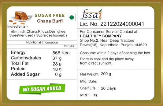 Healthify Sugar Free Chana Almond Burfi - 200g