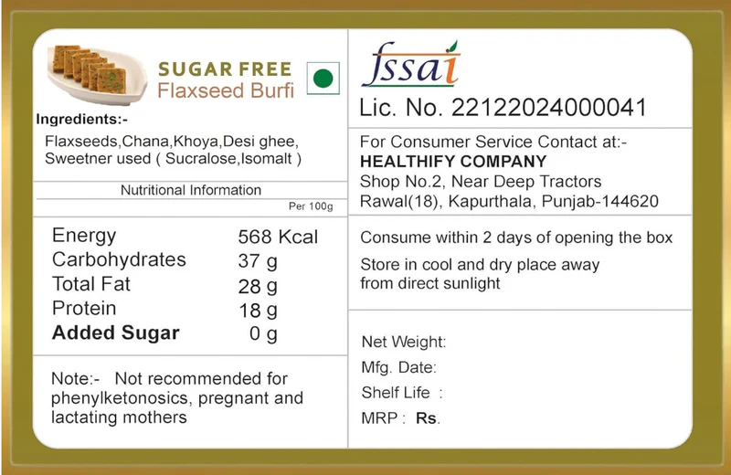 Healthify Sugar-Free Flaxseed Burfi With Pistachio - 50g