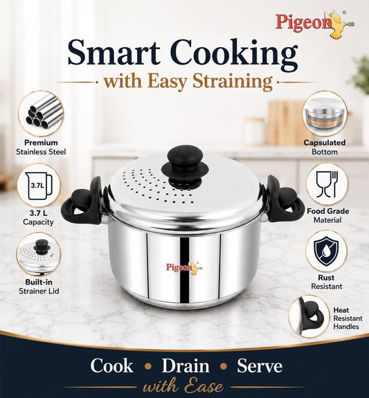 Pigeon Stainless Steel Strainer Mate Without Glass Lid (3.7 Liter)