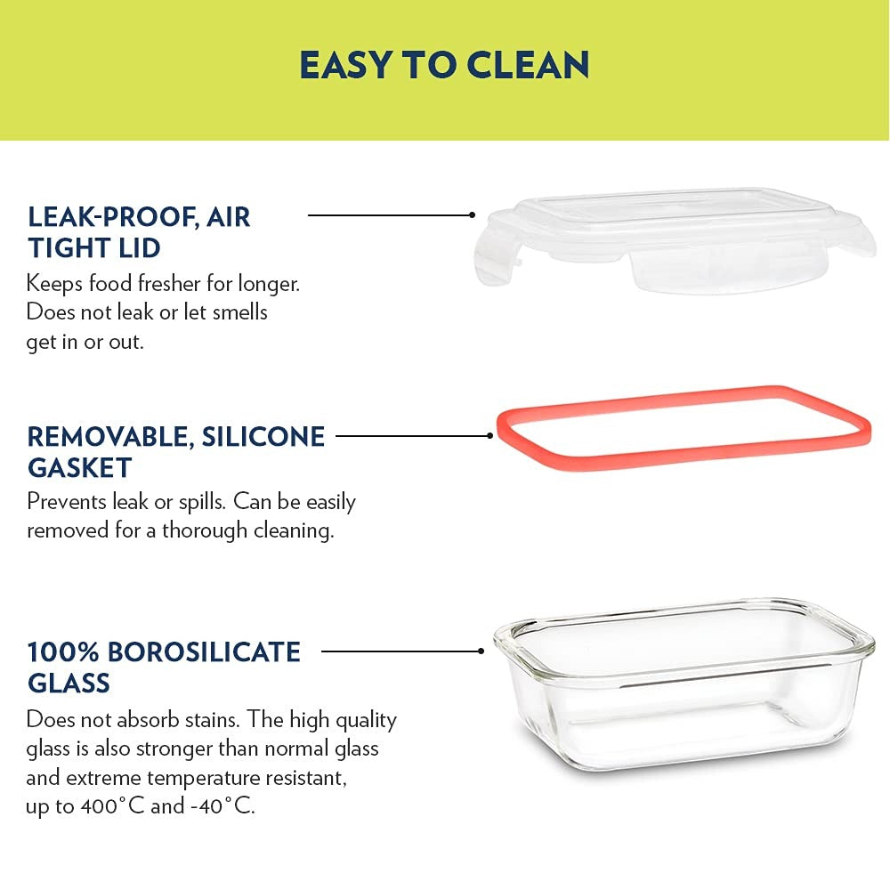 Borosil Colours Blue Rectangle Klip N Store Glass Container 1.52L