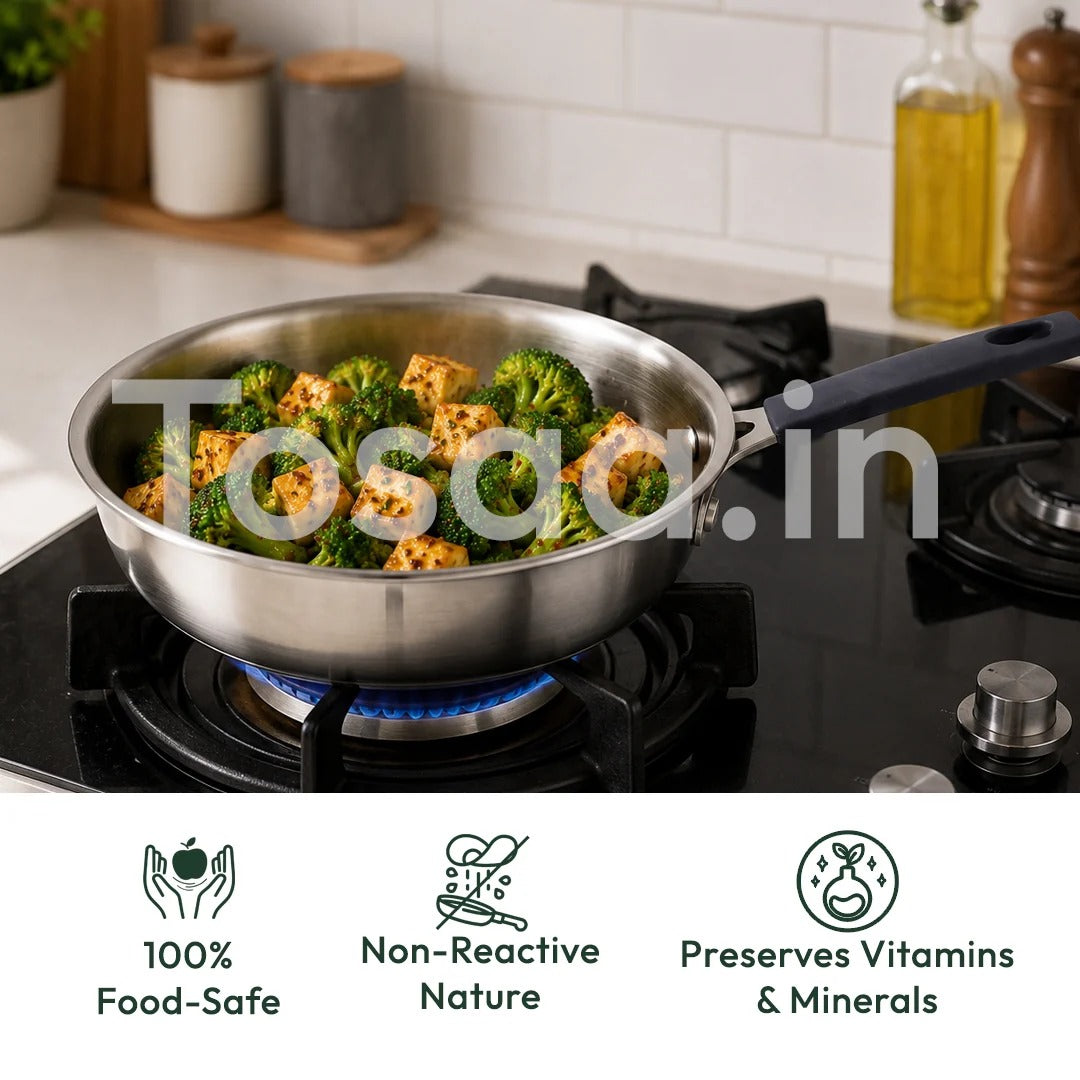 Tosaa Triply Mini Fry Pan 3-Ply Stainless Steel Small Non-Stick Induction & Gas Compatible 590ml