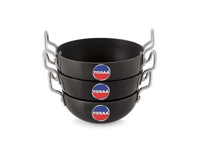 Tosaa Non-Stick Hard Anodised Serving Kadhai 3-Pc Set 340ml + 360ml + 375ml Black