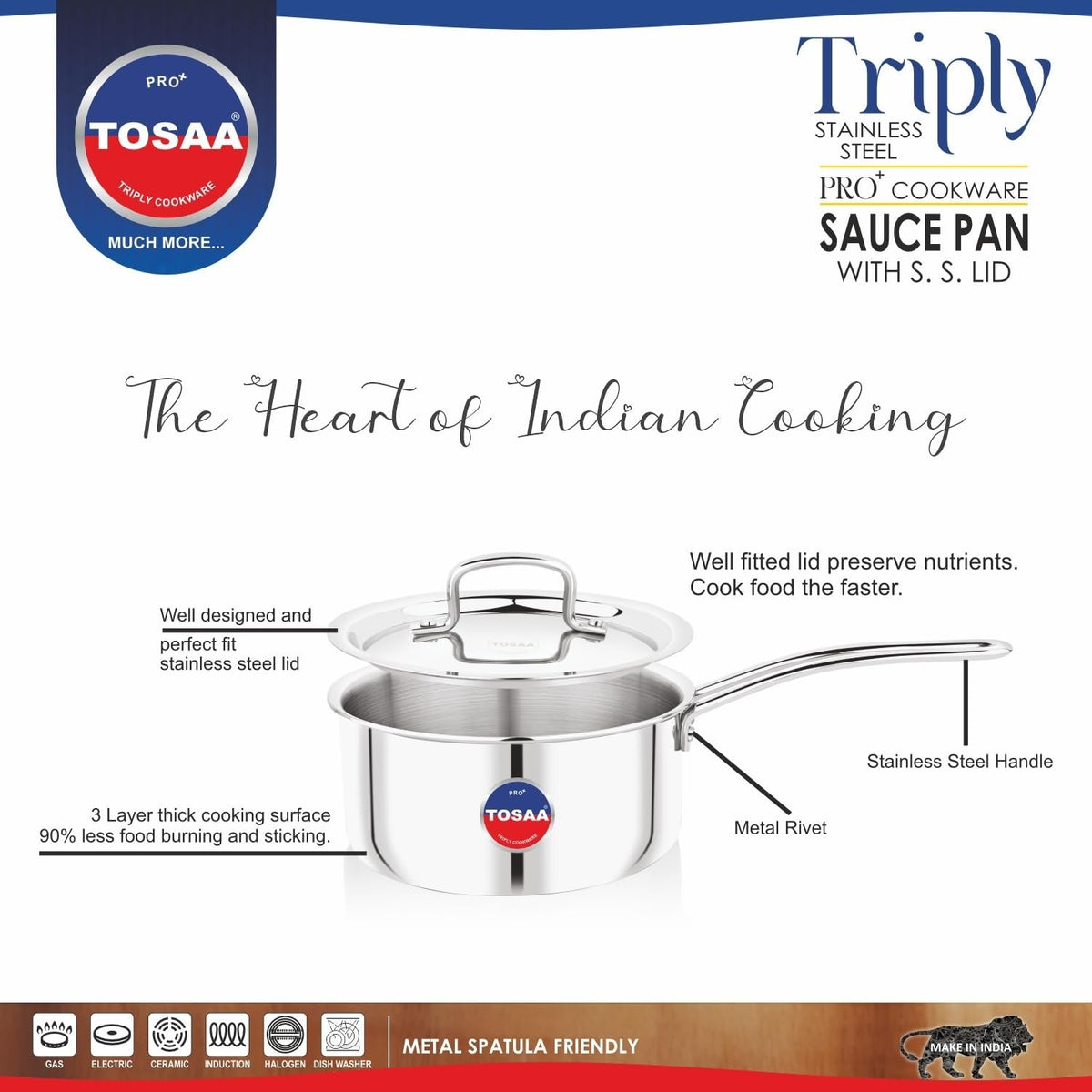 Tosaa SS Tri-Ply Sauce Pan with Lid 16cm