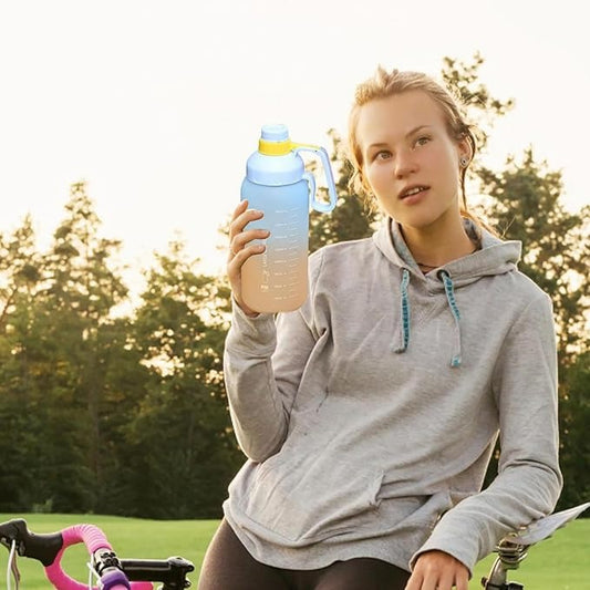House Of Quirk Water Bottle With Straw, Sports Water Bottles (Blue/Orange 1.8Litre)