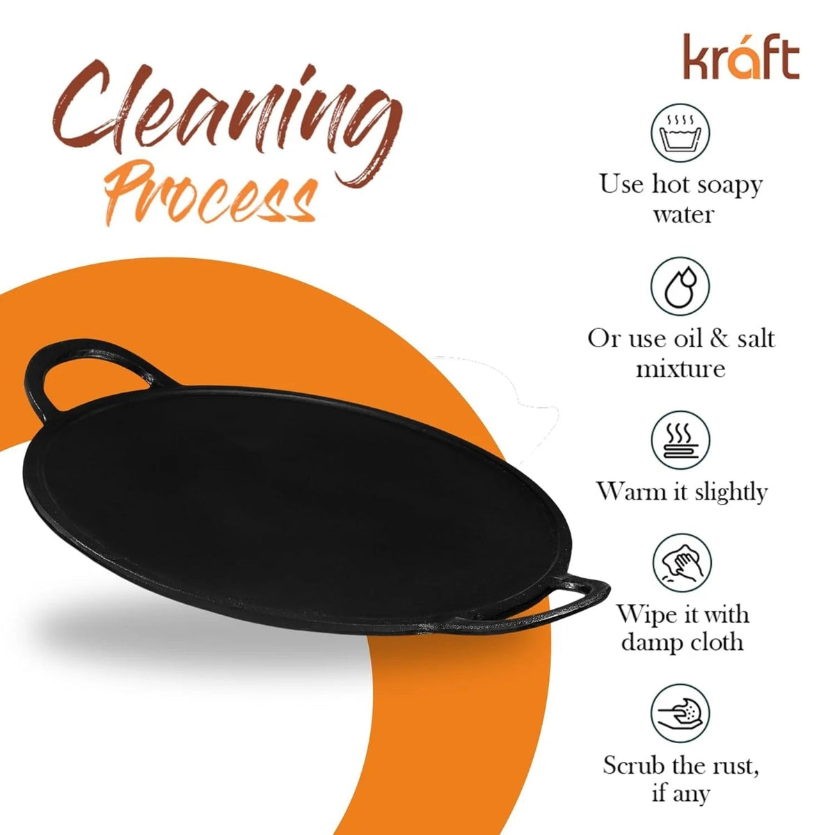 Kraft Infinity Pre-Seasoned Cast Iron Dosa Tawa 28cm Induction Friendly
