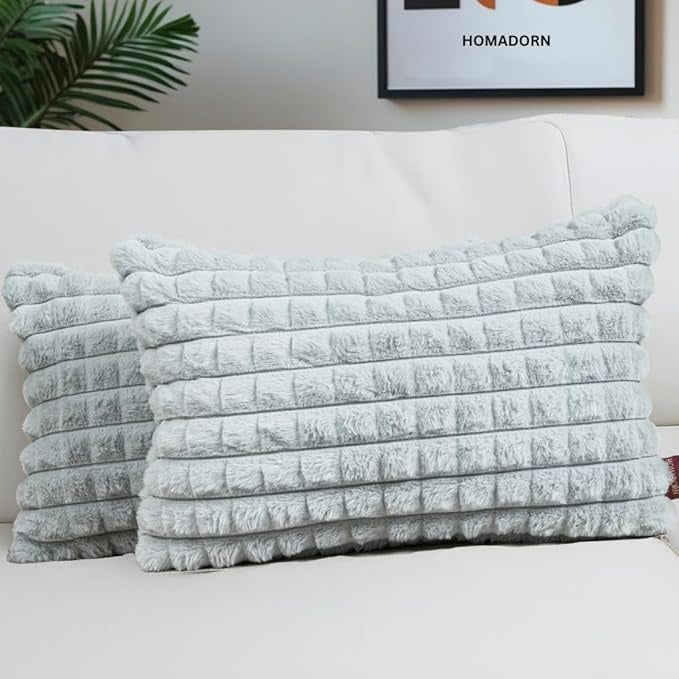 Homadorn Luxury Plush Fur Reversible Cushion Cover Ultra Soft & Cozy Silver Grey