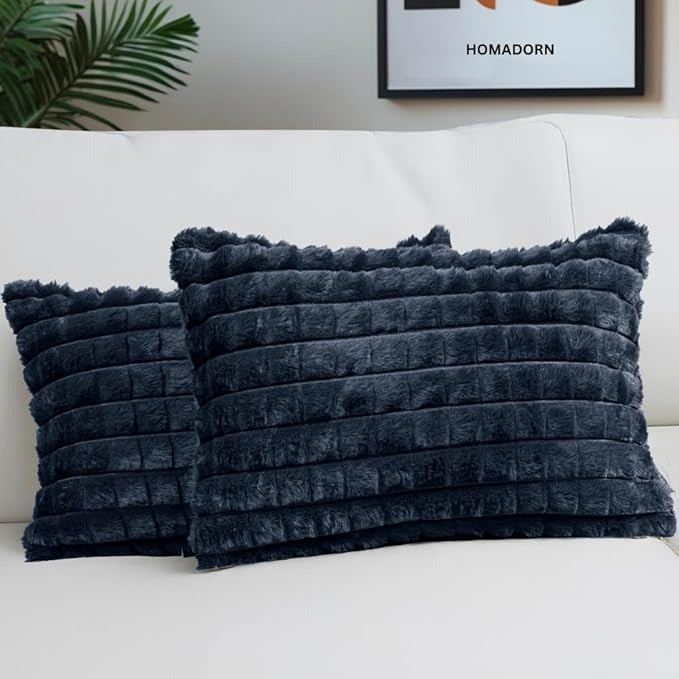 Homadorn Luxury Plush Fur Reversible Cushion Cover Ultra Soft & Cozy Grey