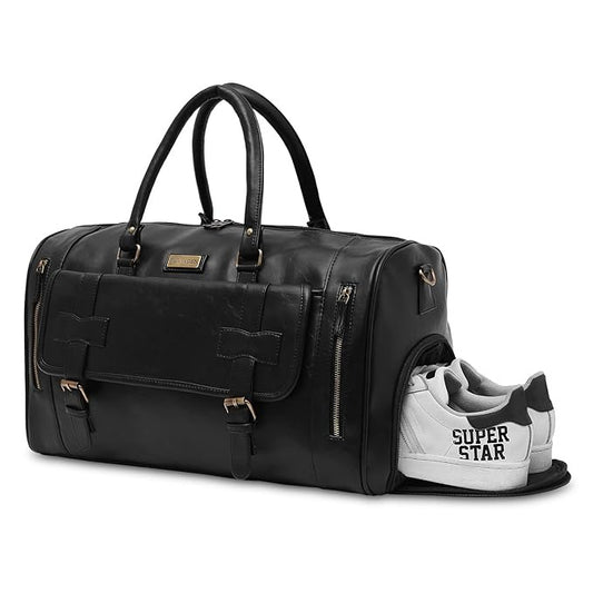 Fur Jaden Weekender Premium Duffle Bag with Shoe Pocket for Travel for Men and Women Made of Faux Leather with Attachable Shoulder Strap Cabin Holiday Bag