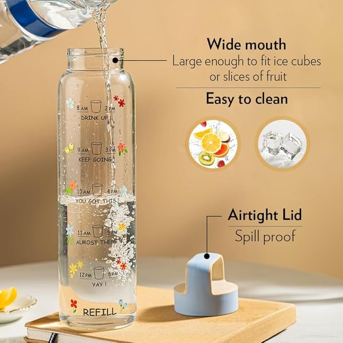 Borosil Neo Glass Bottle SS Lid Wide Mouth 1L