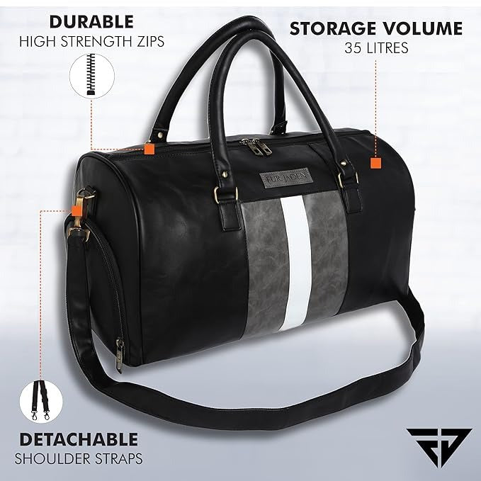 Fur Jaden Weekender Travel Duffle Bag with Separate Shoe/Laundry Compartment for Men & Women Made of Vegan Leather