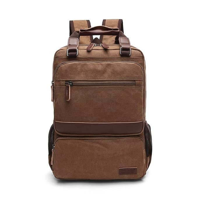 Canvas And Leather Material Multi Pocket Travel Laptop Backpack For Men