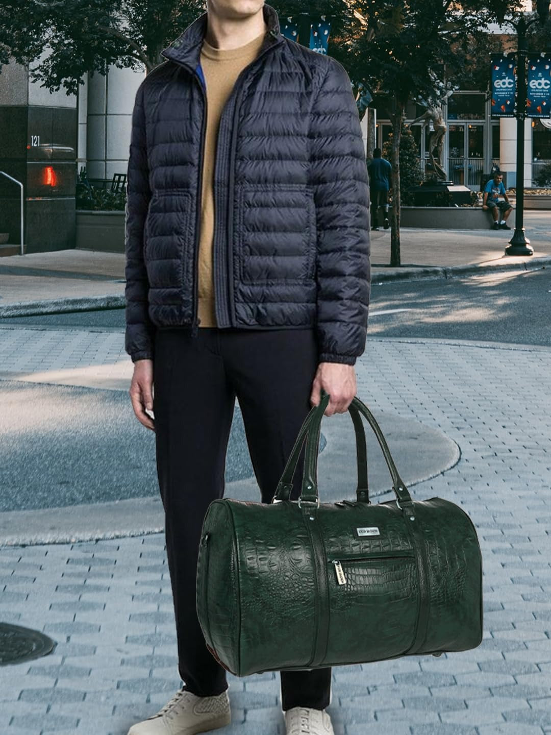 Fur Jaden Brown Textured Leatherette Stylish & Spacious Weekender Duffle Bag for Travel for Men and Women
