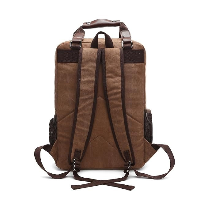 Canvas And Leather Material Multi Pocket Travel Laptop Backpack For Men