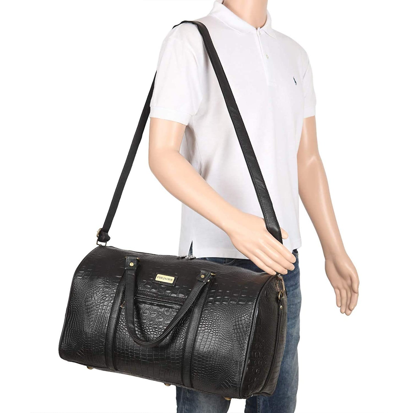 Fur Jaden Brown Textured Leatherette Stylish & Spacious Weekender Duffle Bag for Travel for Men and Women