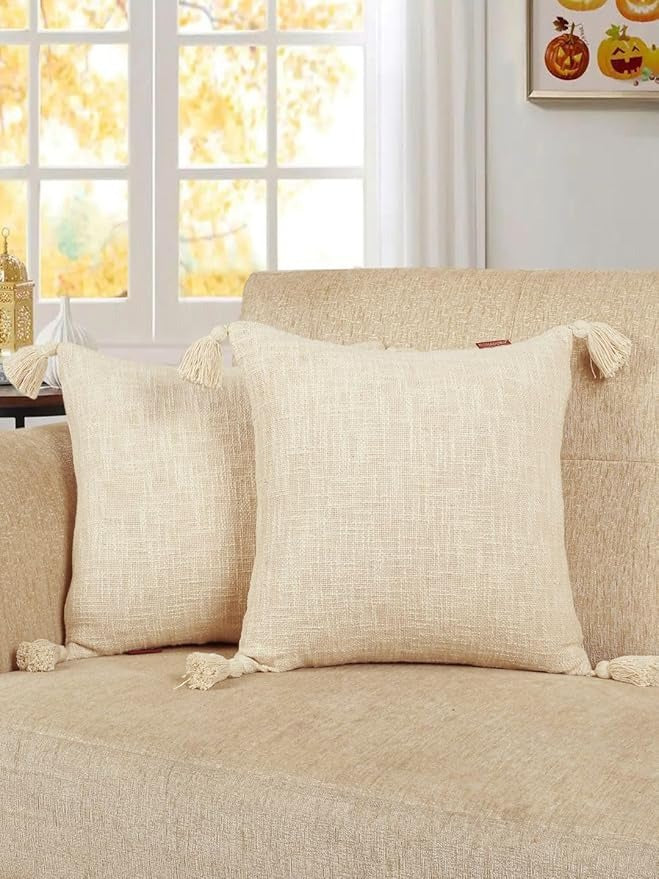 Homadorn Luxury Cotton Handmade Decorative Boho Throw Pillow Covers Off White