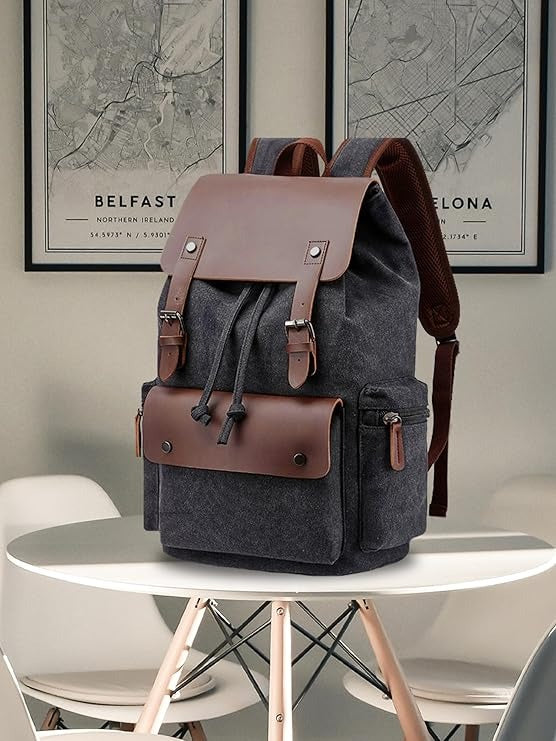 FUR JADEN Eco Friendly Travel Laptop Backpack Made of Water Resistant Sustainable Canvas and Vegan Leather for Men and Women for Travel Hiking Work