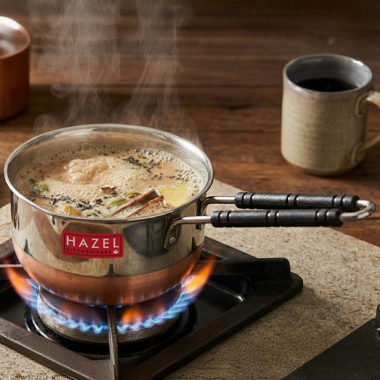 HAZEL Copper Bottom Sauce Pan| Stainless Steel Cookware with Copper Bottom - 900 ml