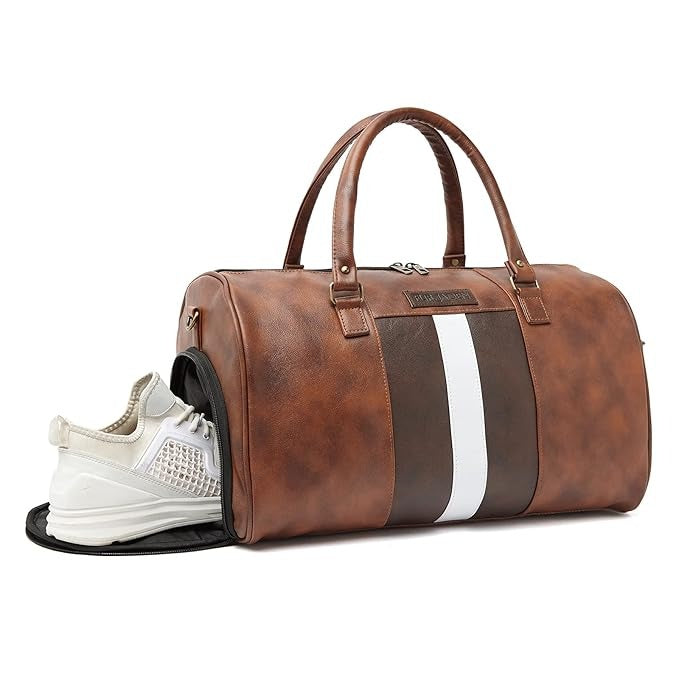 Fur Jaden Weekender Travel Duffle Bag with Separate Shoe/Laundry Compartment for Men & Women Made of Vegan Leather