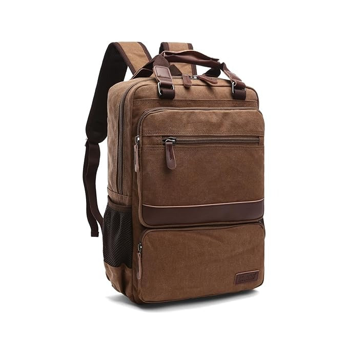 Canvas And Leather Material Multi Pocket Travel Laptop Backpack For Men