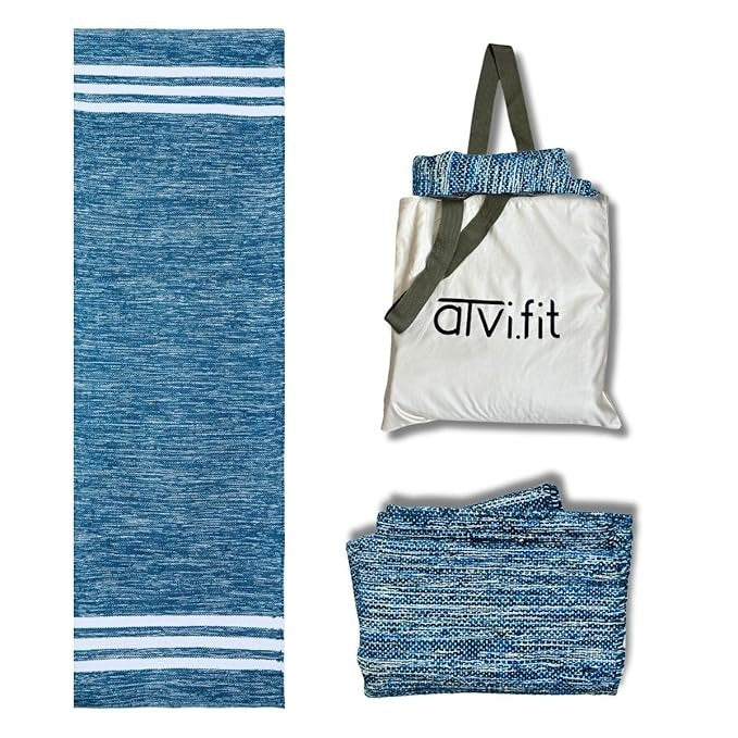 Atvi Fit Pure Cotton Anti Skid Machine Wash Yoga Mat 73inches x 24inches 5mm thickness