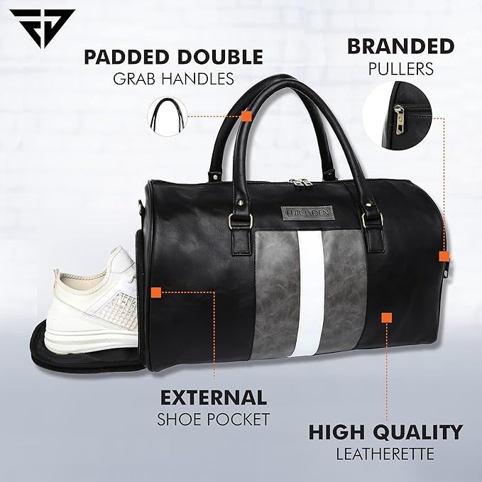 Fur Jaden Weekender Travel Duffle Bag with Separate Shoe/Laundry Compartment for Men & Women Made of Vegan Leather