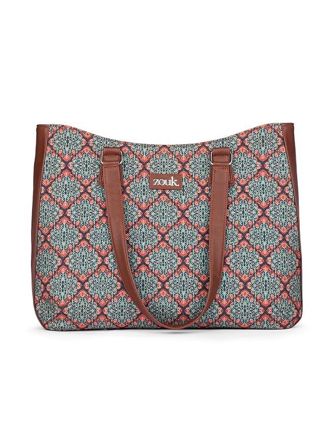 Zouk Women's Getaway Handbag Jute & Leather Handcrafted Tote Bag