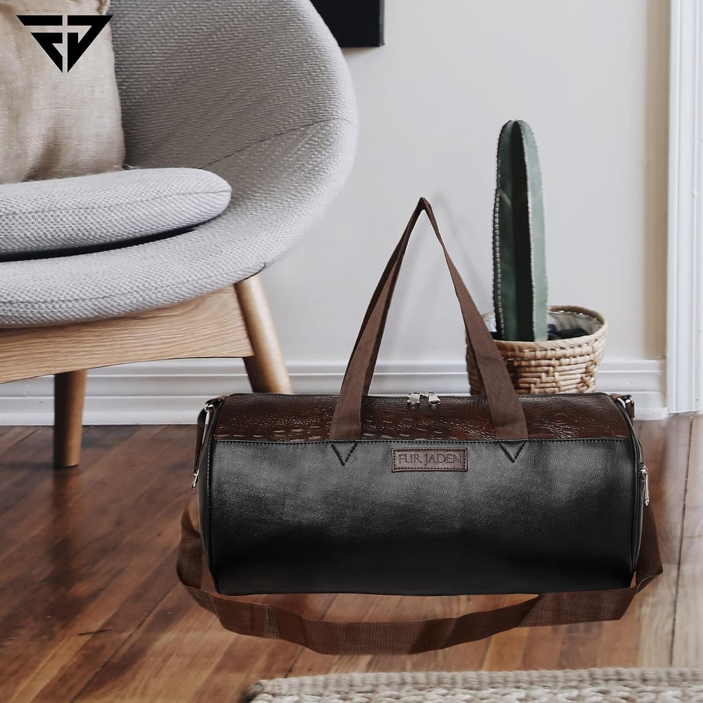 Fur Jaden Tan Leatherette Gym Bag for Men Women Boys Girls Travel Duffle Weekender Bag 23L