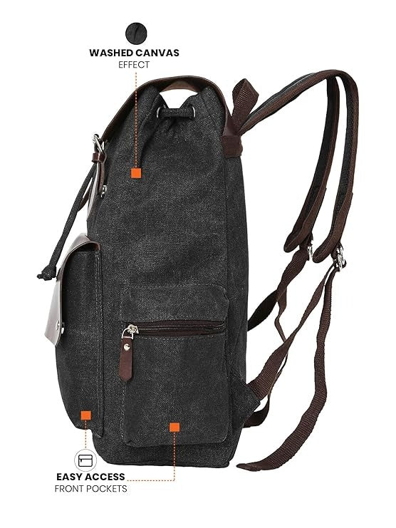 FUR JADEN Eco Friendly Travel Laptop Backpack Made of Water Resistant Sustainable Canvas and Vegan Leather for Men and Women for Travel Hiking Work