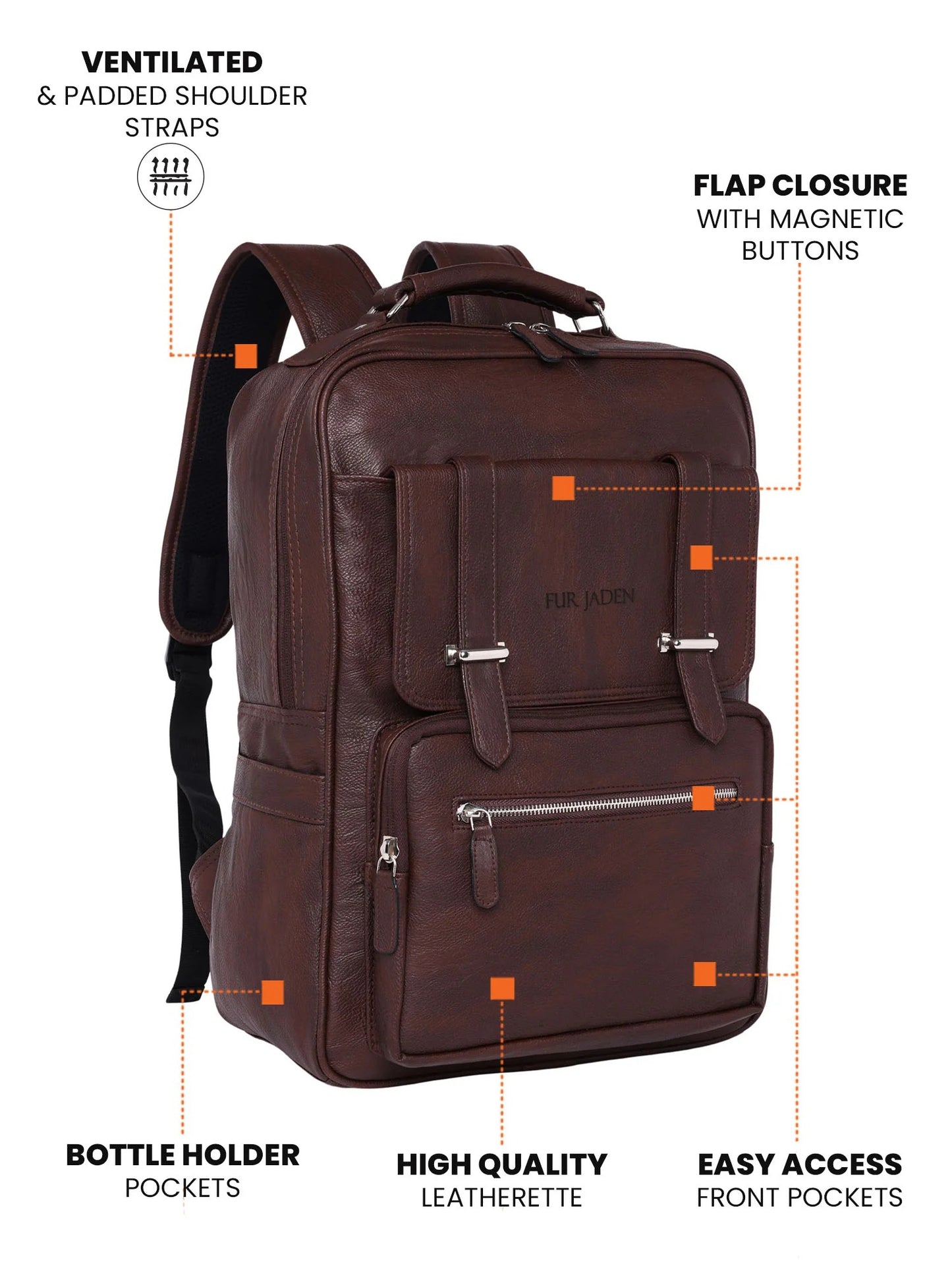 FUR JADEN Vegan Leather Stylish 15.6 Inch Laptop Backpack Travel Weekender Bag For Men Women