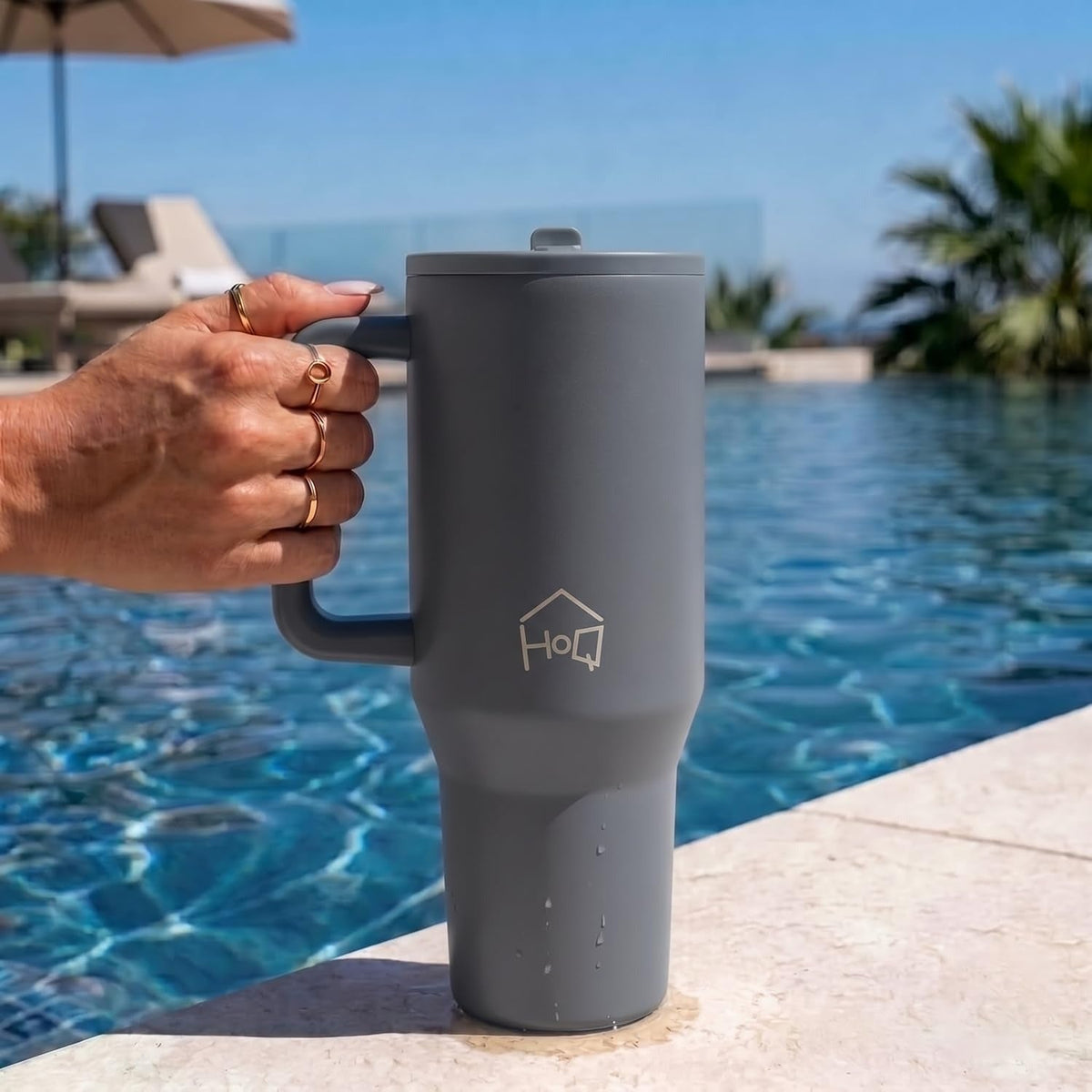 House of Quirk 1200ML Tumbler with Handle & Simple Flip Straw - Carbon