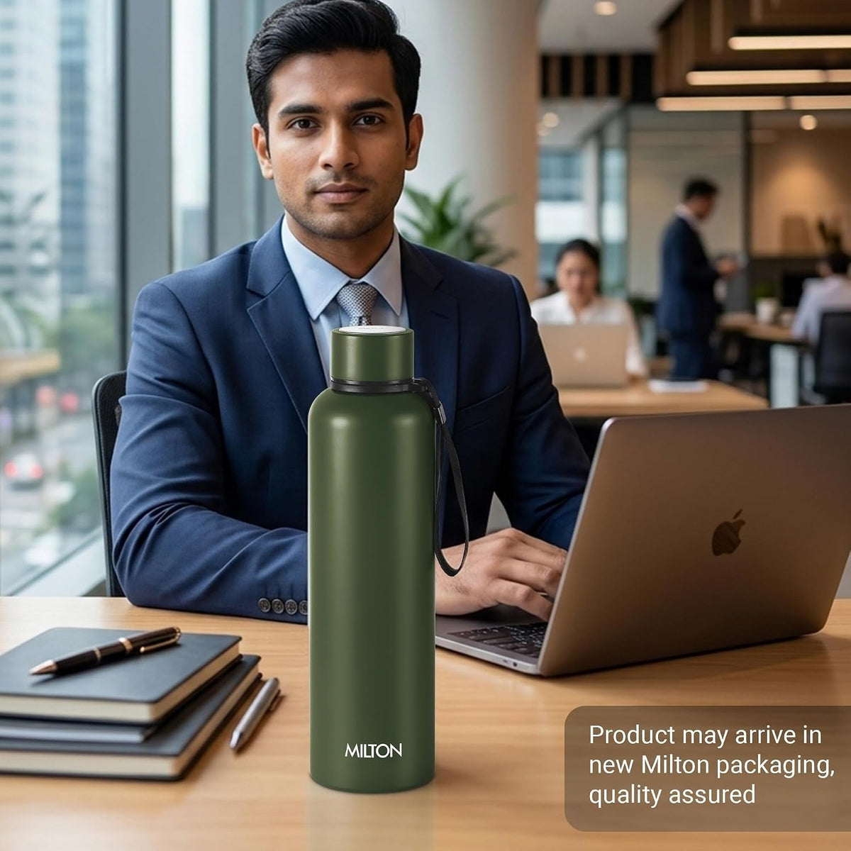 Milton Aura 1000 Thermosteel Water Bottle, 24 Hr Hot and Cold - Military Green