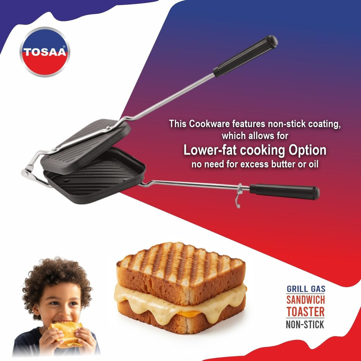 Tosaa Regular Gas Grill Sandwich Toaster Non-Stick Black