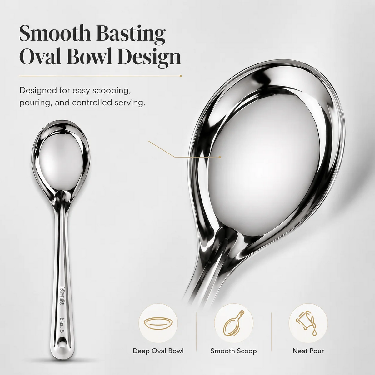 Kraft Stainless Steel Basting Oval Spoon No. 3, 4 & 5