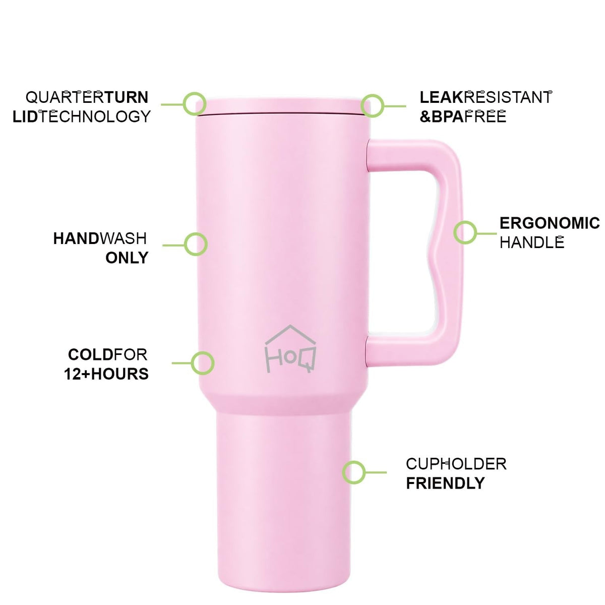 House of Quirk 1200ML Stainless Steel Tumbler with Handle & Lid Misty Rose