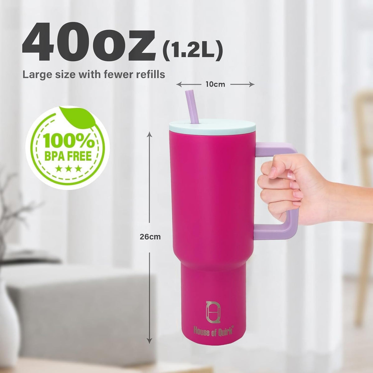 House of Quirk 1200ML Stainless Steel Tumbler with Handle - Multicolor: Flamingo