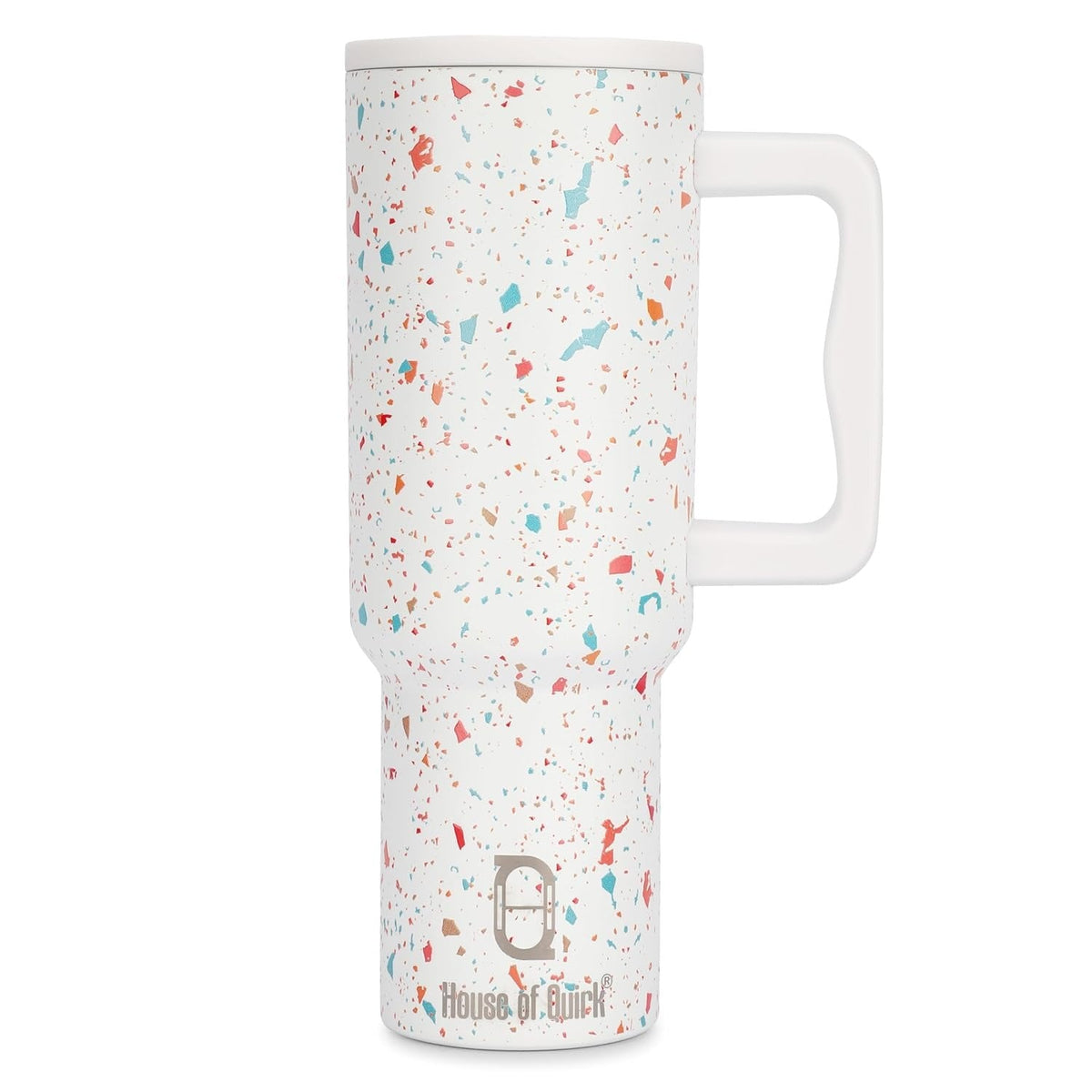 House of Quirk 1200ML Stainless Steel Tumbler with Handle & Lid - Cream Paint