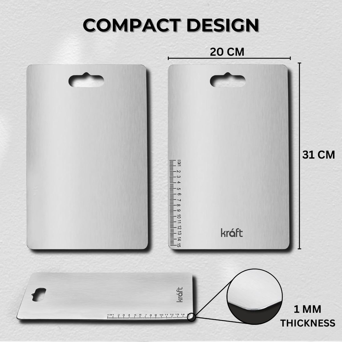 Kraft Stainless Steel Chopping Board for Kitchen - 31L x 20W cm