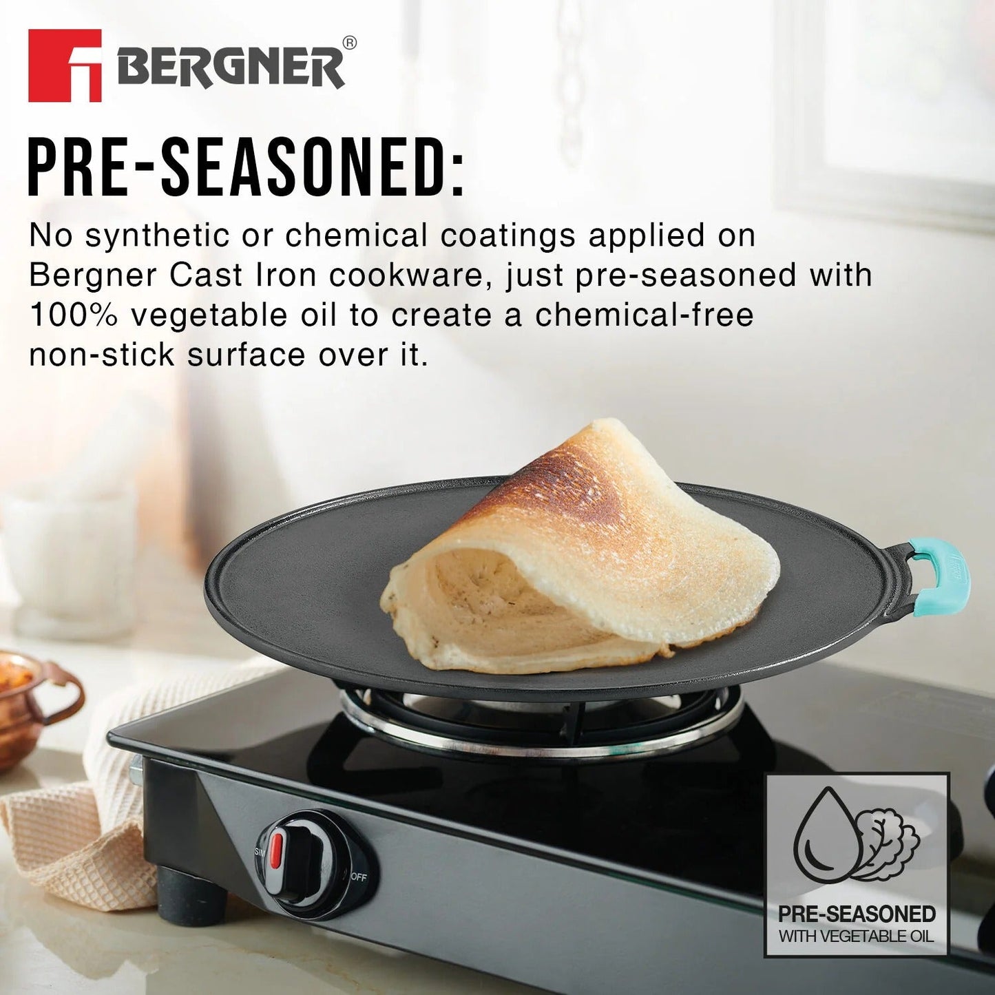 Bergner Eco Cast Iron 30cm Flat Multi Tawa (BGIN-6447)