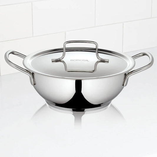 Borosil Cookfresh Stainless Steel Kadai 1.8L with Lid
