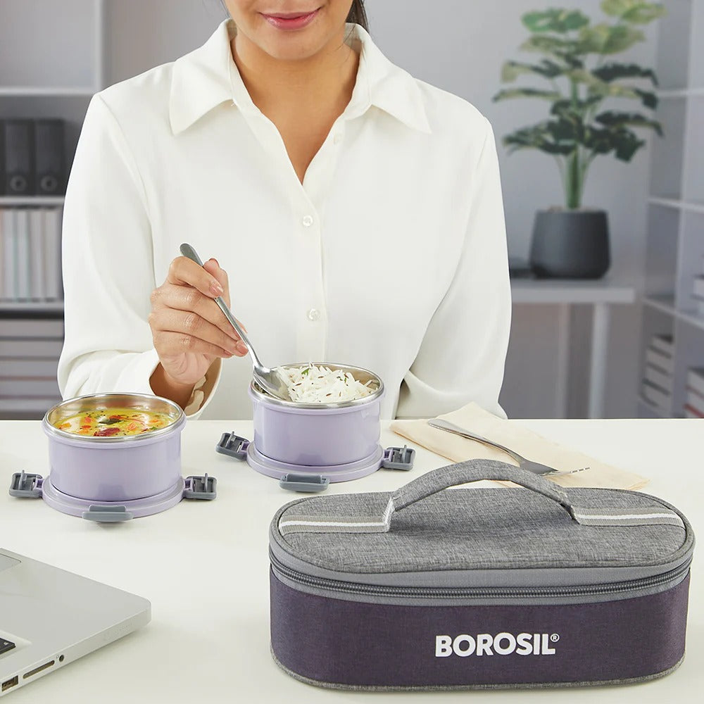 Borosil Glory Lavender Lunchbox Set of 2 Flat