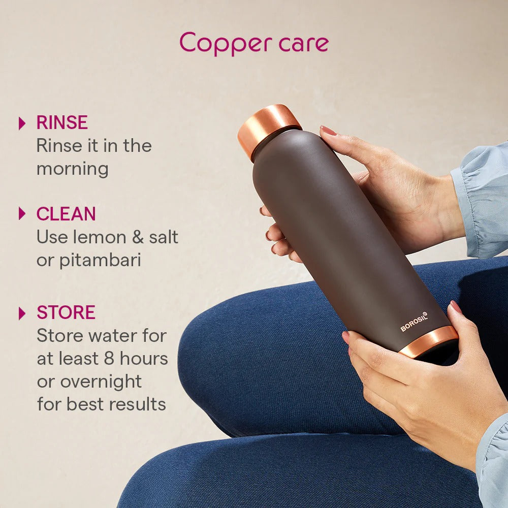 Borosil Eco Colour Copper Bottle and Glass Set Brown