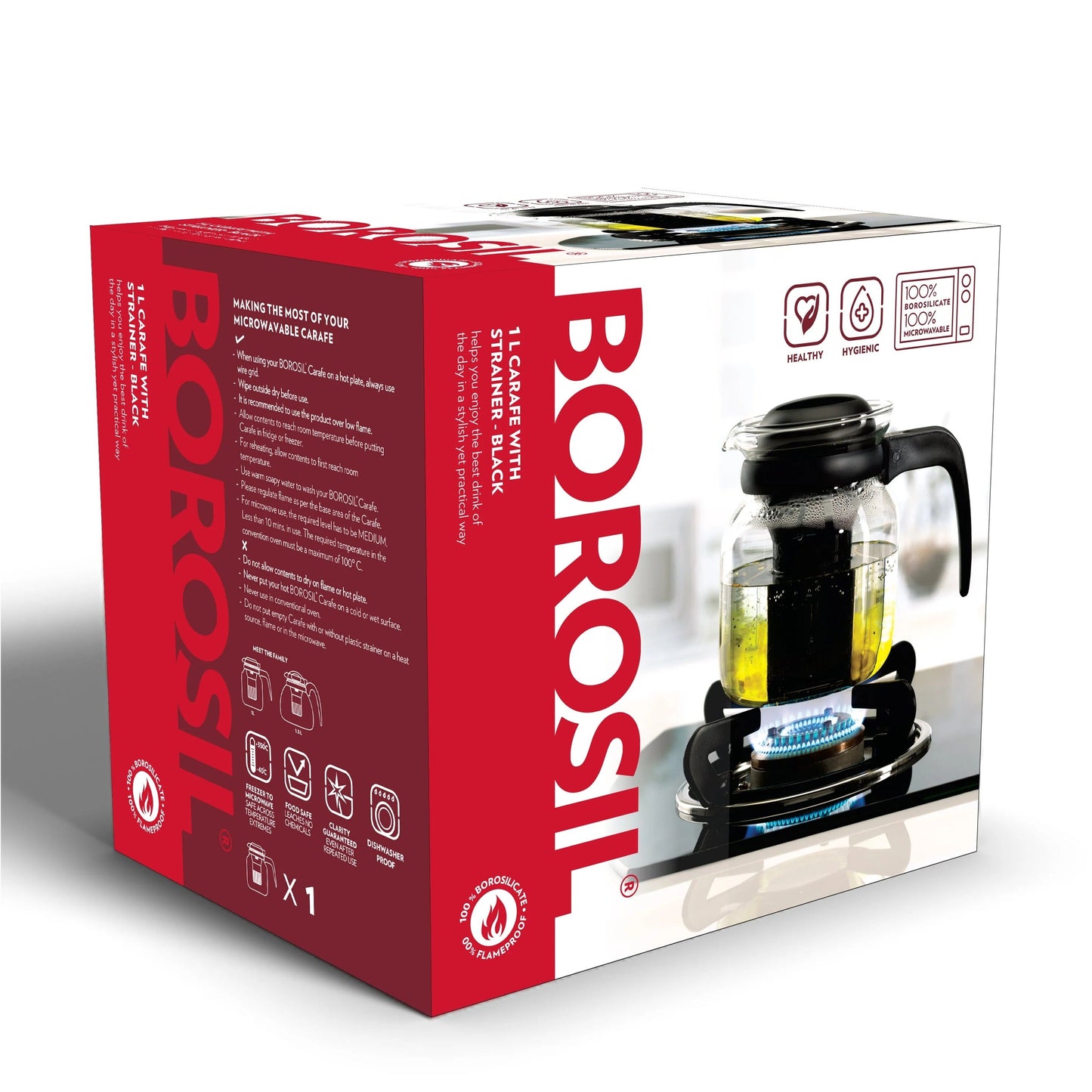 Borosil Glass Kettle Tea Coffee Teapot with Infuser 1L