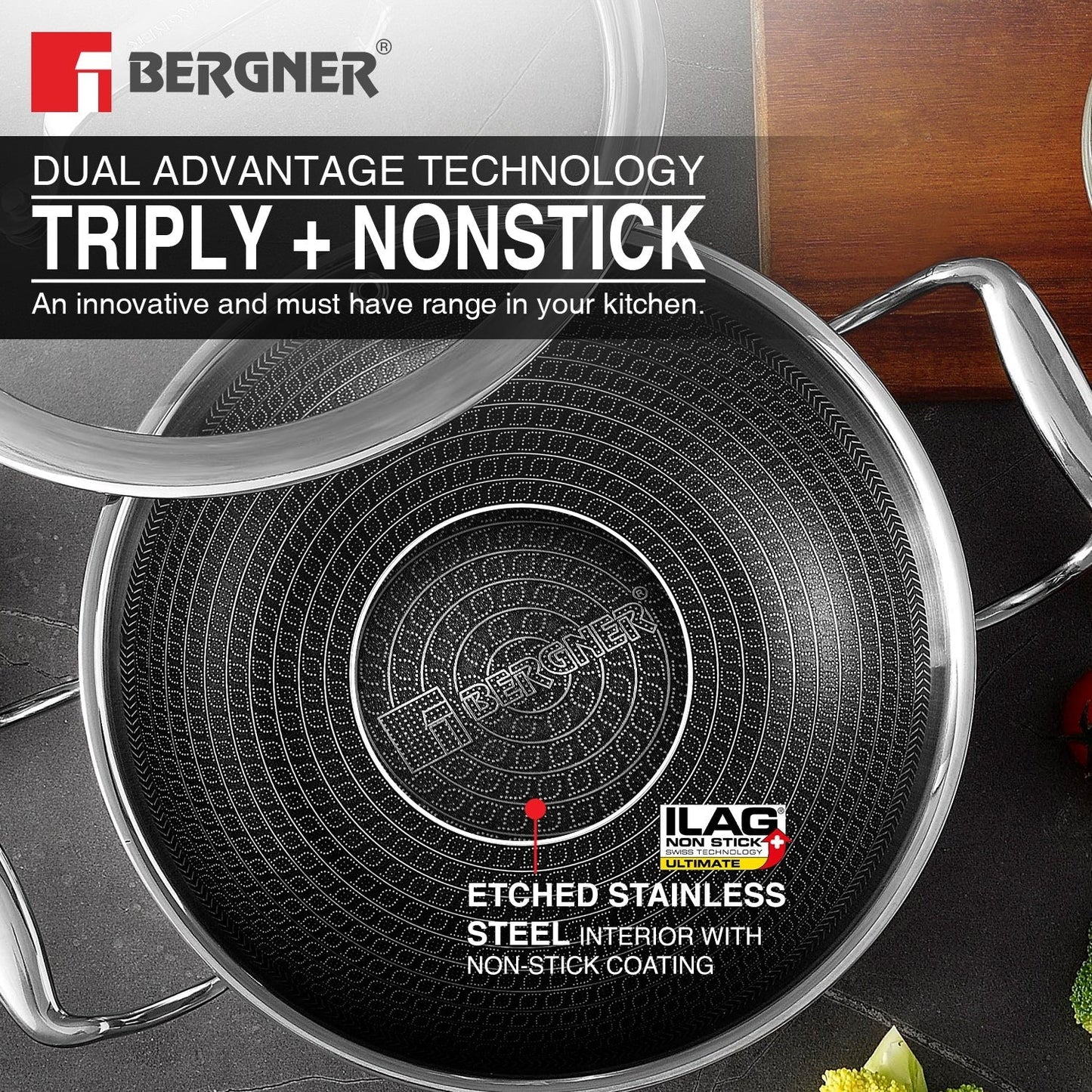 Bergner Hi-Tech Giro Tri-Ply Stainless Steel Kadai