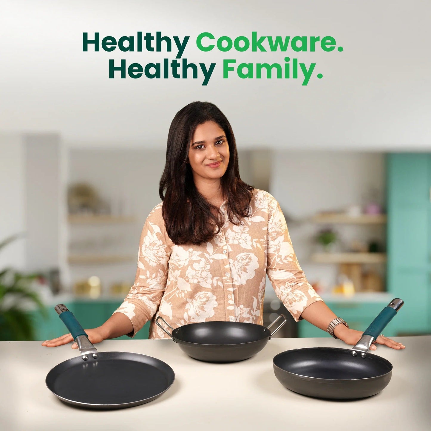 The Indus Valley 100% Pure Iron Cookware Set - Tawa + Fry Pan + Kadai + Free Tadka Pan